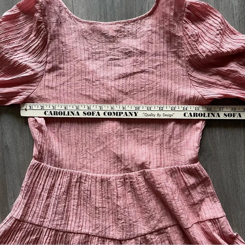 Mine Pink Rose Puff Sleeves Tiered Midi Casual Dress Women’s Small - Picture 11 of 12